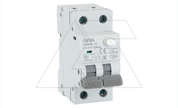 Дифф. авт. выключатель GYR9NM-C25-100mA, 1P+N, 25A, хар-ка C, 6 kA, 100mA, тип AC, 2M фото