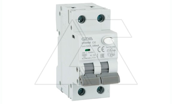 Дифф. авт. выключатель GYR9NM-C32-100mA, 1P+N, 32A, хар-ка C, 6 kA, 100mA, тип AC, 2M фото