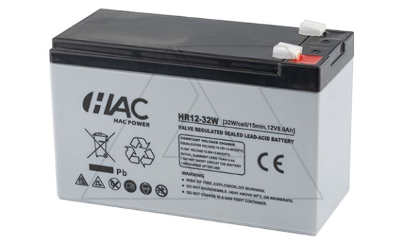 Батарея аккумуляторная HAC HR12-32W, F2, 12V/8Ah, 151х65х94(100) ДхШхВ, 2.2 кг, 8 лет фото