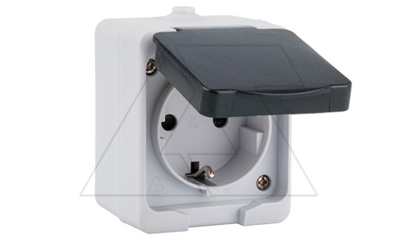 Mini - Розетка 2P+Е 16A/250V, с крышкой, защ.шторки, черно-серый, IP54 Zenitech даташит схема