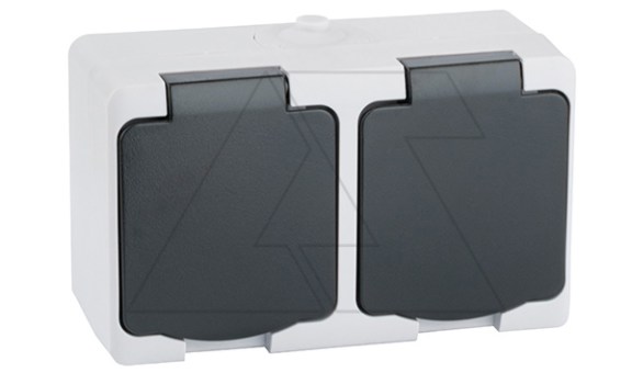Mini - Розетка 2Х2Р+Е 16A/250V, с крышкой, защ.шторки, черно-серый, IP54 Zenitech даташит схема