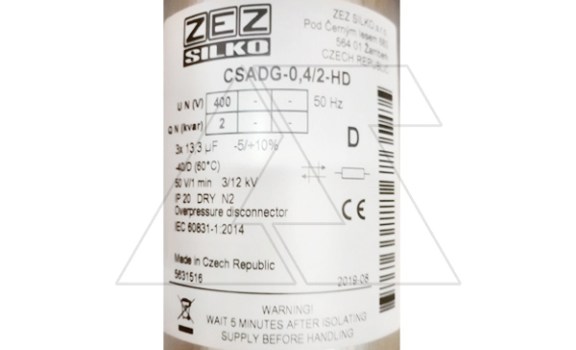 Конденсатор CSADG-0,4/2-HD, трехфазный, 2kVAr, 400VAC, MKP заполненный газом, клеммник S=16mm², с разрядными резисторами, тяжелый режим, IP20 ZEZ Silko даташит схема