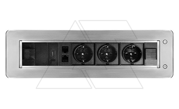 Блок розеточный встраиваемый 2хRJ45 кат. 5e UTP + HDMI + 3x2P+E (Shuko) со шторками, с электроприводом, кабель 1,5м, 3680вт, алюминий ORNO даташит схема