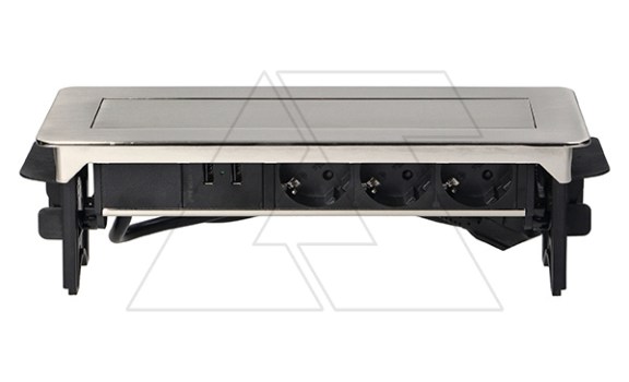 Блок розеточный встраиваемый 2хUSB 5V 2,1A + 3x2P+E со шторками, кабель 1,8м, 3680вт, никель ORNO даташит схема