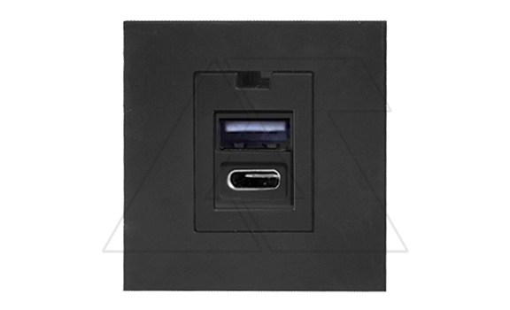 Noen - Розетка 2хUSB type A + С, 2М, 5V, 2,1A, черная фото