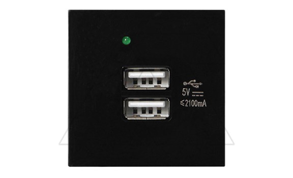 Noen - Розетка 2хUSB, 2М, 5V, 2,1A, черная фото
