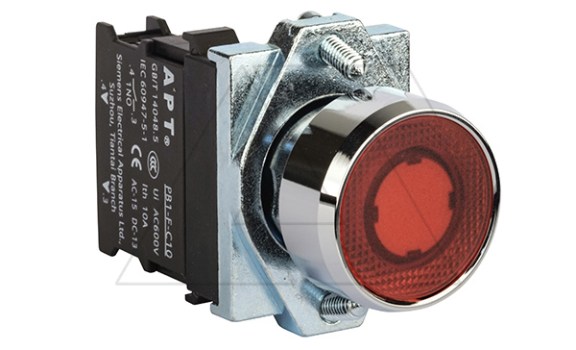 Кнопка плоская PB1S, красная, без фиксации, с подсветкой без LED, 1NO, 6A 230VAC/24VDC, 22mm, IP65 фото