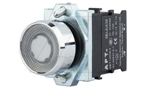 Кнопка плоская PB1S, белая, без фиксации, с подсветкой без LED, 1NO, 6A 230VAC/24VDC, 22mm, IP65 фото