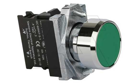 Кнопка плоская PB1S, зеленая, без фиксации, без подсветки, 1NO, 6A 230VAC/24VDC, 22mm, IP65 фото