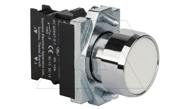 Кнопка плоская PB1S, белая, без фиксации, без подсветки, 1NO, 6A 230VAC/24VDC, 22mm, IP65 фото