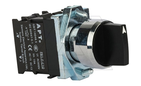 Переключатель PB1S, черный, I-0-II, фиксация, 2NO, 6A 230VAC/24VDC, без подсветки, 22mm, IP65 фото