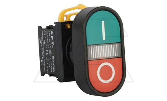 Кнопка двойная PB3E, красный/зеленый, 1NO+1NC, 6A 230VAC/24VDC, с подсветкой без LED, 22mm, IP65 фото