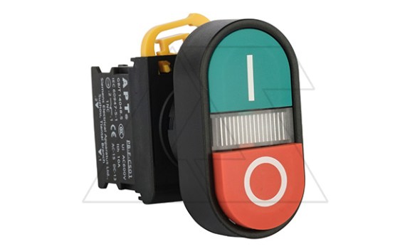 Кнопка двойная PB3E, красный/зеленый, выступ./плоская, 1NO+1NC, 6A 230VAC/24VDC, с подсветкой без LED, 22mm, IP65 фото