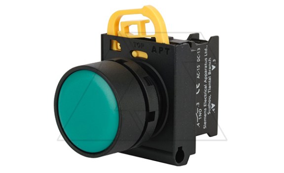 Кнопка плоская PB3E, зеленая, без фиксации, без подсветки, 1NO, 6A 230VAC/24VDC, 22mm, IP65 фото