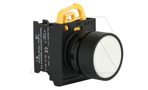 Кнопка плоская PB3E, белая, с фиксацией, без подсветки, 1NO, 6A 230VAC/24VDC, 22mm, IP65 фото