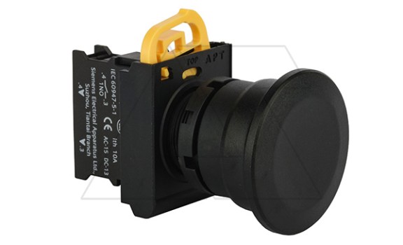 Кнопка грибовидная 40mm PB3E, черная, без фиксации, без подсветки, 1NO, 6A 230VAC/24VDC, 22mm, IP65 фото