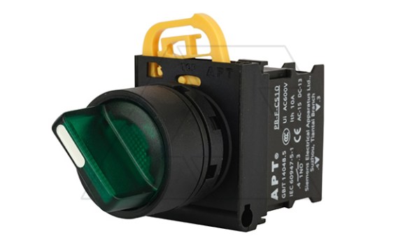 Переключатель PB3E, зеленый, 0-I, фиксация, 1NO, 6A 230VAC/24VDC, с подсветкой без LED, 22mm, IP65 фото