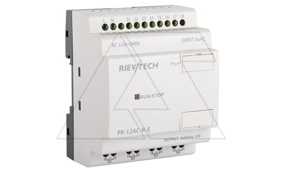 Программируемый логический контроллер PR-12AC-R-E, 110_240VAC, 8DI, 4RO, RTC, RS232, нерасширяемый Rievtech даташит схема