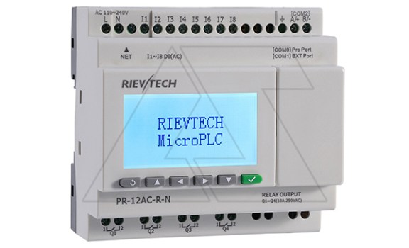 Программируемый логический контроллер PR-12AC-R-N, 110_240VAC, 8DI, 4RO, RTC, SD, RS485, Ethernet, ЖКИ Rievtech даташит схема