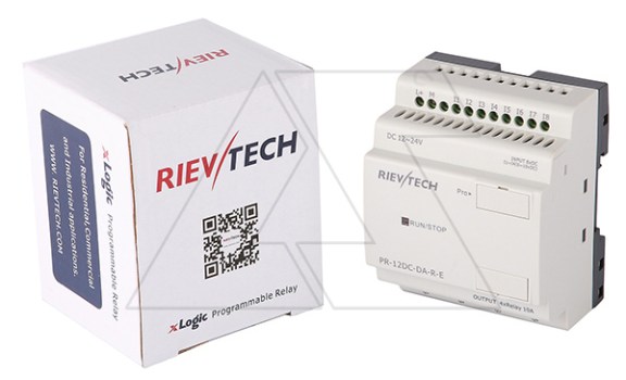 Программируемый логический контроллер PR-12DC-DA-R-E, 12_24VDC, 8DI(4AI), 4RO, RTC, RS232, нерасширяемый Rievtech даташит схема