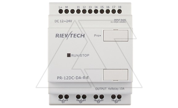 Программируемый логический контроллер PR-12DC-DA-R-E, 12_24VDC, 8DI(4AI), 4RO, RTC, RS232, нерасширяемый Rievtech даташит схема