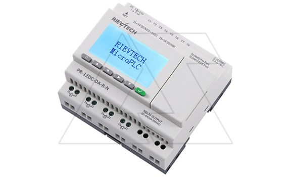 Программируемый логический контроллер PR-12DC-DA-R-N, 12_24VDC, 8DI(4AI), 4RO, RTC, SD, RS485, Ethernet, ЖКИ Rievtech даташит схема