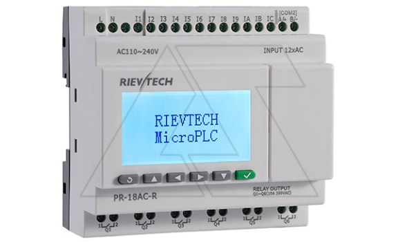 Программируемый логический контроллер PR-18AC-R, 110_240VAC, 12DI, 6RO, RTC, RS232, RS485, ЖКИ Rievtech даташит схема