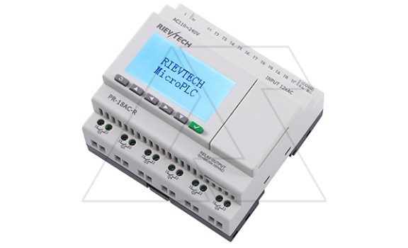 Программируемый логический контроллер PR-18AC-R, 110_240VAC, 12DI, 6RO, RTC, RS232, RS485, ЖКИ Rievtech даташит схема