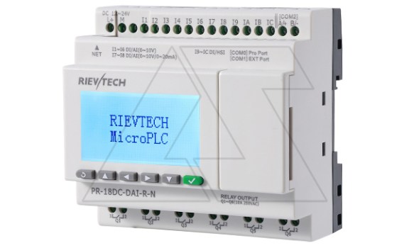 Программируемый логический контроллер PR-18DC-DAI-R-N, 12_24VDC, 12DI(8AI), 6RO, RTC, SD, RS485, Ethernet, ЖКИ Rievtech даташит схема