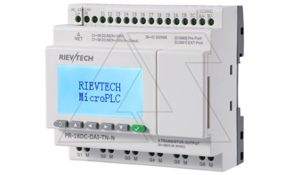 Программируемый логический контроллер PR-18DC-DAI-TN-N, 12_24VDC, 12DI(8AI), 6TO, RTC, SD, RS485, Ethernet, ЖКИ Rievtech даташит схема