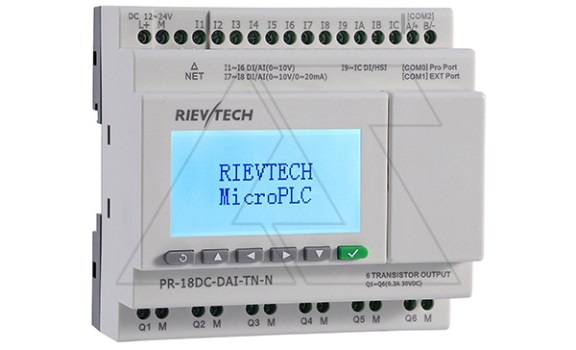 Программируемый логический контроллер PR-18DC-DAI-TN-N, 12_24VDC, 12DI(8AI), 6TO, RTC, SD, RS485, Ethernet, ЖКИ Rievtech даташит схема