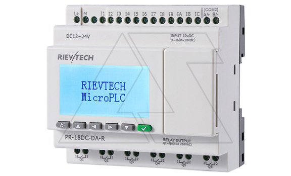 Программируемый логический контроллер PR-18DC-DA-R, 12_24VDC, 12DI(6AI), 6RO, RTC, RS232, RS485, ЖКИ Rievtech даташит схема