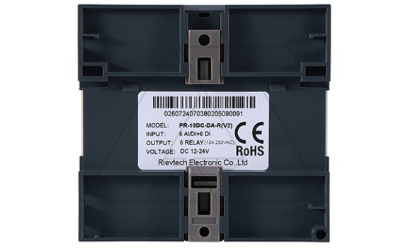 Программируемый логический контроллер PR-18DC-DA-R, 12_24VDC, 12DI(6AI), 6RO, RTC, RS232, RS485, ЖКИ Rievtech даташит схема