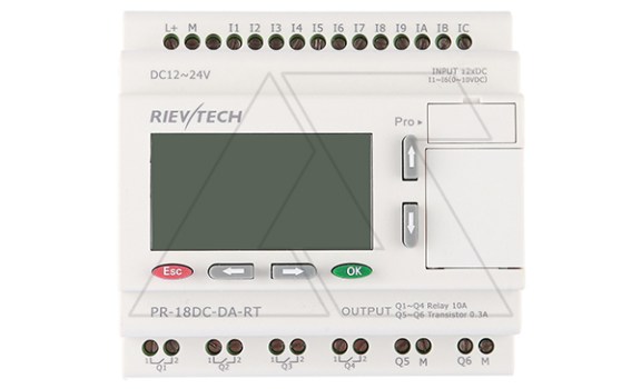 Программируемый логический контроллер PR-18DC-DA-RT, 12_24VDC, 12DI(6AI), 2TO, 4RO, RTC, RS232, ЖКИ Rievtech даташит схема