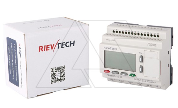 Программируемый логический контроллер PR-18DC-DA-RT, 12_24VDC, 12DI(6AI), 2TO, 4RO, RTC, RS232, ЖКИ Rievtech даташит схема