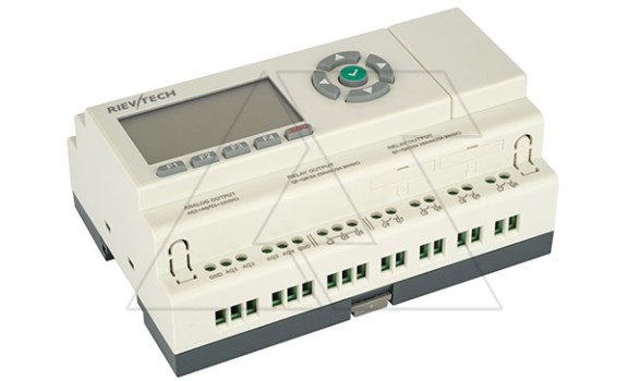 Программируемый логический контроллер PR-22AD-PTDAI-RAI, 12_24VDC, 5xPt1000, 6DI, 1AI(0..20mA/0..10VDC), 6RO, 4AO(0..10VDC), RTC, RS485, ЖКИ, HVAC Rievtech даташит схема