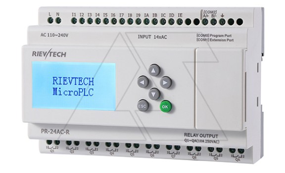 Программируемый логический контроллер PR-24AC-R, 110_240VAC, 14DI, 10RO, RTC, RS232, RS485, ЖКИ Rievtech даташит схема