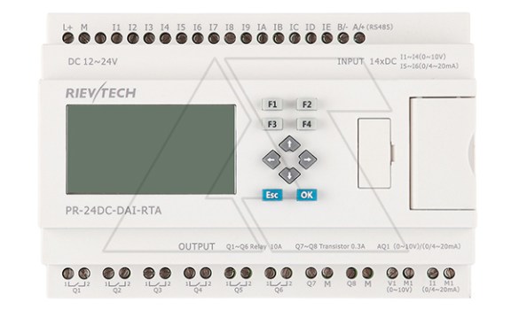 Программируемый логический контроллер PR-24DC-DAI-RTA, 12_24VDC, 12DI(4AI), 2AI, 2TO, 6RO, 1AO, RTC, RS232, RS485, ЖКИ фото