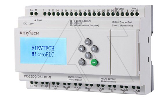Программируемый логический контроллер PR-26DC-DAI-RT-N, 12_24VDC, 16DI(12AI), 2TO, 8RO, RTC, SD, RS485, Ethernet, ЖКИ Rievtech даташит схема