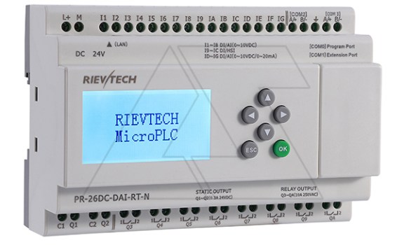 Программируемый логический контроллер PR-26DC-DAI-RT-N, 12_24VDC, 16DI(12AI), 2TO, 8RO, RTC, SD, RS485, Ethernet, ЖКИ Rievtech даташит схема