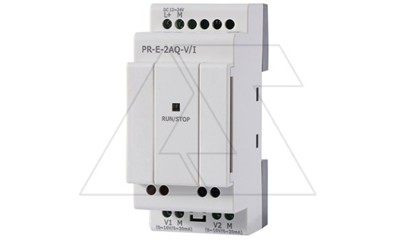 Модуль расширения PR-E-AQ-VI, 12_24VDC, 2AO, 0-10V, 0/4-20mA, для ПЛК серий SR и PR Rievtech даташит схема