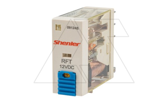 Реле RFT2CO012LTD1, 2CO, 8A(250VAC/30VDC), 12VDC, мех. индикация, тест-кнопка с блокировкой, диод +A1/-A2, LED Shenler даташит схема