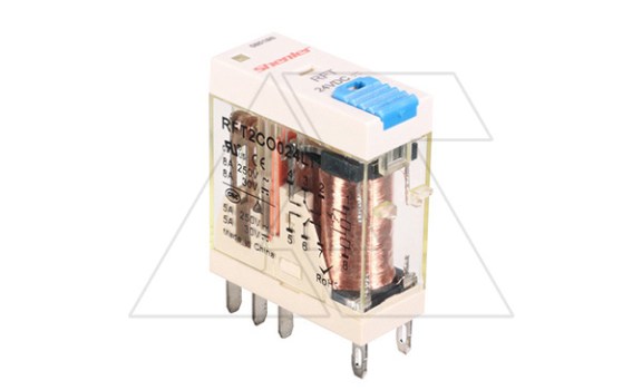 Реле RFT2CO024LT, 2CO, 8A(250VAC/30VDC), 24VDC, мех. индикация, тест-кнопка с блокировкой, LED Shenler даташит схема