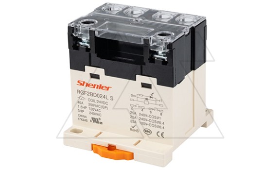 Реле RGF2BD024LS, 2NO, 40A(250VAC/30VDC), 24VDC, LED, на рейку DIN35/панель, винтовое подключение фото