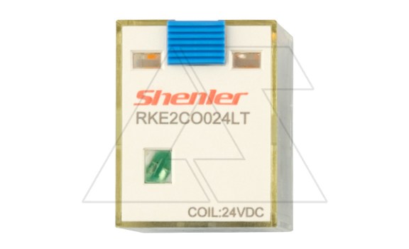 Реле RKE2CO024LT, 2CO, 7A(250VAC/30VDC), 24VDC, мех. индикация, тест-кнопка с блокировкой, LED Shenler даташит схема
