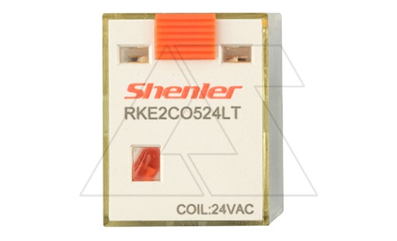 Реле RKE2CO524LT, 2CO, 7A(250VAC/30VDC), 24VAC, мех. индикация, тест-кнопка с блокировкой, LED Shenler даташит схема