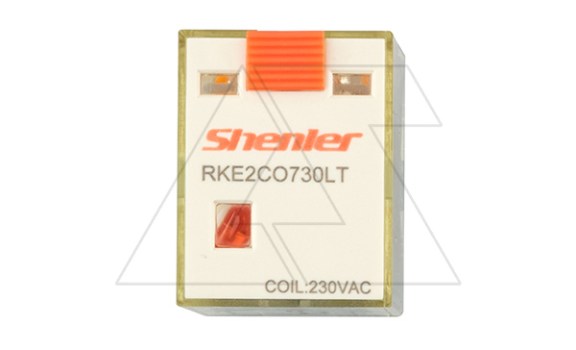 Реле RKE2CO730LT, 2CO, 7A(250VAC/30VDC), 230VAC, мех. индикация, тест-кнопка с блокировкой, LED Shenler даташит схема