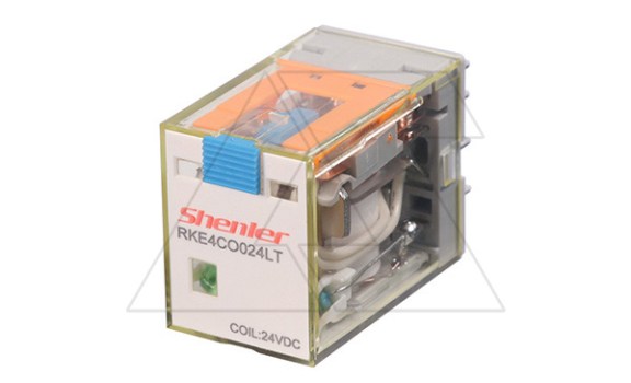 Реле RKE4CO024LT, 4CO, 5A(250VAC/30VDC), 24VDC, мех. индикация, тест-кнопка с блокировкой, LED Shenler даташит схема