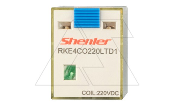 Реле RKE4CO220LTD1, 4CO, 5A(250VAC/30VDC), 220VDC, мех. индикация, тест-кнопка с блокировкой, диод +A1/-A2, LED Shenler даташит схема