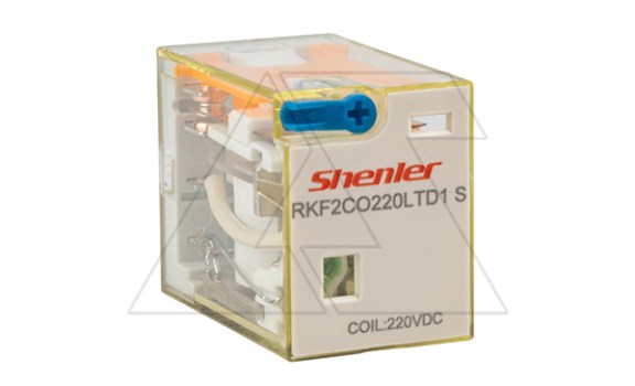 Реле RKF2CO220LTD1S, 2CO, 15A(250VAC/30VDC)/10A(60VDC), 220VDC, мех. индикация, тест-кнопка с блокировкой, диод +A1/-A2, магнит, LED фото